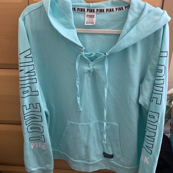 PINK Victoria's Secret Tops - EUC PINK Aqua lightweight Hoodie